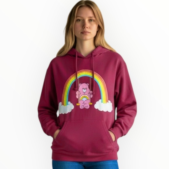 Care Bears Tops - Care Bears Rainbow Embroidered Burgundy Maroon Sweatshirt Hoodie Medium